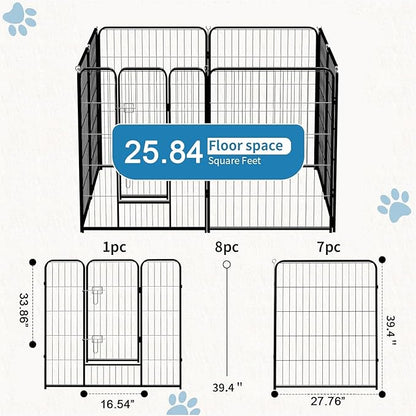 NEWBULIG Dog Playpen 8 Panels 40" Height Foldable Heavy Duty Metal Dog Exercise Playpen Puppy Fence for Indoor Outdoor Yard