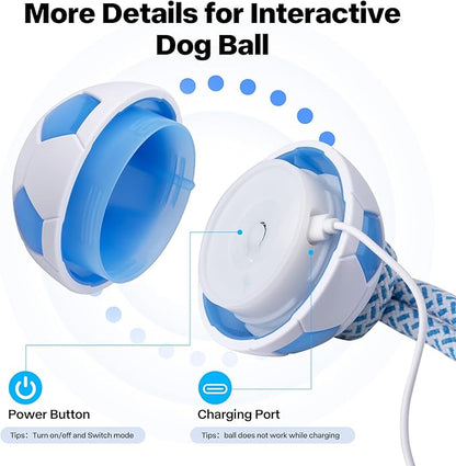 Pet Prime Interactive Dog Ball Toy with Rope,Rechargeable Automatic Rolling Ball with Motion Activated,3 Play Modes for Medium/Large Dogs, Self-Moving Toy to Keep Pets Busy and Entertained