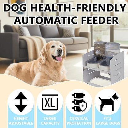 Elevated Gravity Pet Feeder & Water Dispenser Combo for Medium/Large/Senior Dogs - 4L/135oz Capacity, 5 Adjustable Height Settings, Cervical-Friendly Design Reduces Neck Strain