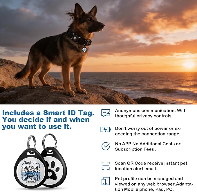 Waterproof AirTag Dog Collar with QR ID Tag, Tactical Military Dog Collar with Built-in AirTag Holder, Heavy Duty Metal Buckle & Control Handle, Training GPS Tracker Collar for Large Dogs(Black,XL)
