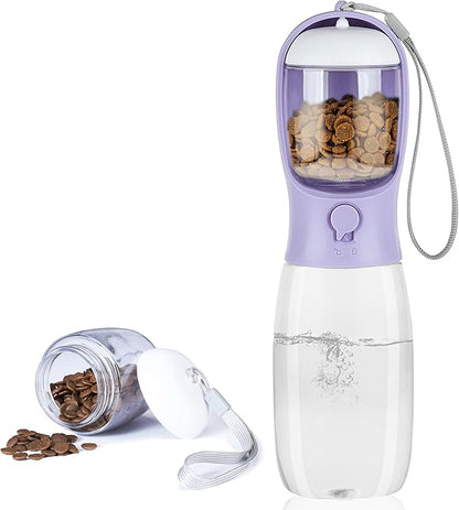 Dog Water Bottle with Food Container, Portable Leak Proof Pet Water Dispenser for Walking Hiking Travel, Puppy Essentials Accessories for Small Large Dogs, Dog Gifts (10oz/15oz/19oz)