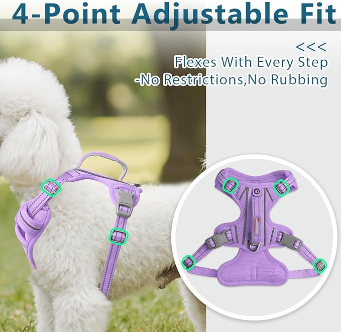 BARKBAY Dog Harness No Pull with ID Tag Pocket - Heavy Duty, Reflective, Easy Control for Large Dogs(Violet Purple,XS)