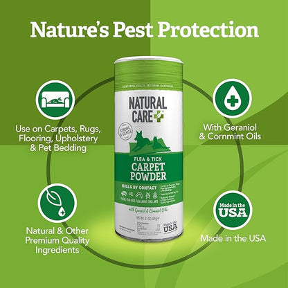 Natural Care Flea and Tick Carpet Powder, Flea & Tick Treatment for Rugs, Carpet, and Pet Bedding, Pet Essential, Pest Prevention, 8.1 oz Canister (Pack of 4)