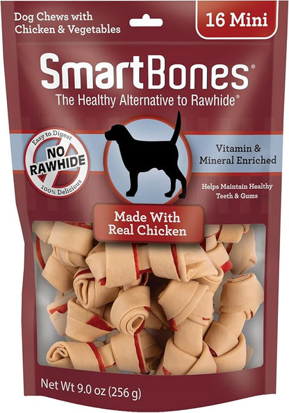 SmartBones Mini Bones with Real Chicken, 16 Count, Rawhide-Free Chews for Dogs