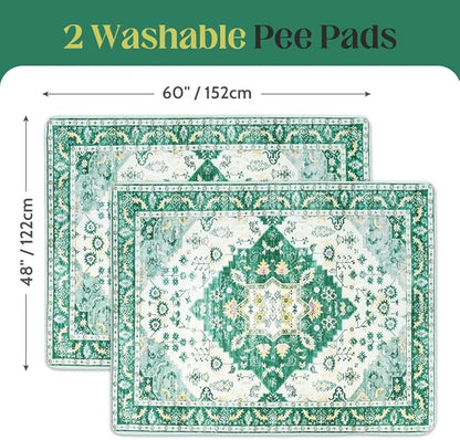 Washable Pee Pads for Dogs 2 Pack Reusable Puppy Training Pads 60"x48" Super Absorbent Waterproof Dog Training Pads, Non-Slip Potty Pads Whelping Pads Litter Mat Pet Supplies - Green Medallion