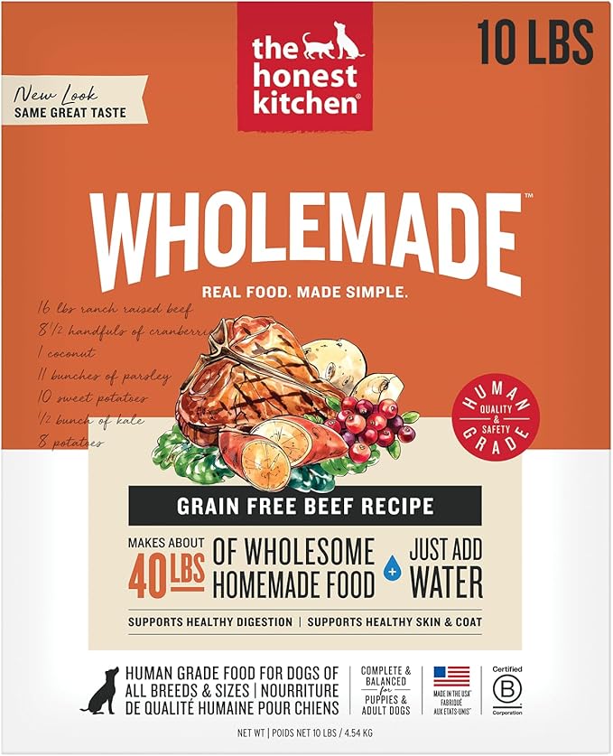 The Honest Kitchen Human Grade Wholemade™ Dehydrated Dog Food, Grain Free Beef 10 lb (makes 40lbs)