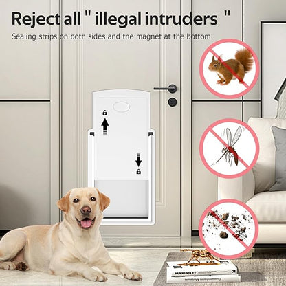 [MAVRICTECH] Large Dog Door for Door - Dog Door for Exterior Door with Telescoping Tunnel, Steel Frame, Magnetic Double Flaps, 2 Sliding Locks, Weatherproof, Fits Pets Up to 110LBS, White