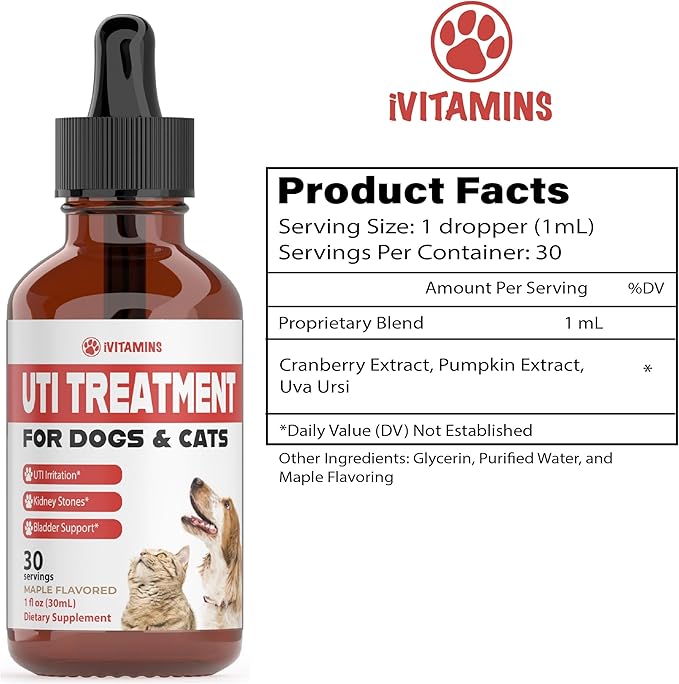 Cat & Dog UTI Treatment - UTI Medicine for Dogs - Cat UTI Treatment - Dog UTI Treatment - May Help with UTI's, Incontinence, Bladder Stones & More - 1 fl oz