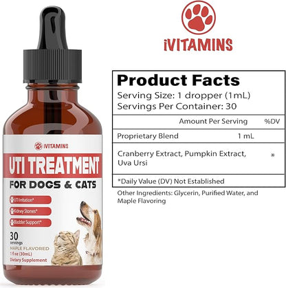 Cat & Dog UTI Treatment - UTI Medicine for Dogs - Cat UTI Treatment - Dog UTI Treatment - May Help with UTI's, Incontinence, Bladder Stones & More - 1 fl oz