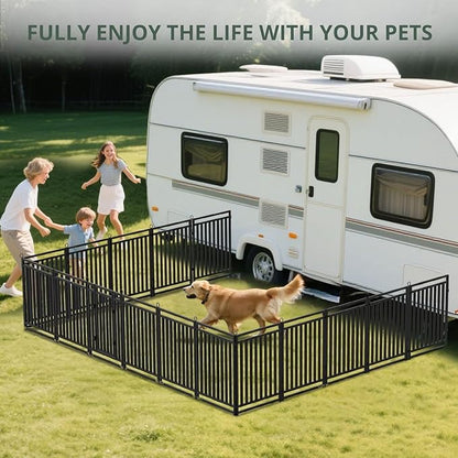 Dog Fence Outdoor Indoor, 47 Inches Height 08 Panels(1gate & 7panels) Dog Playpen for Large/Medium/Small Dogs Metal Dog Pen for Yard Camping and RV [Black-Silver]