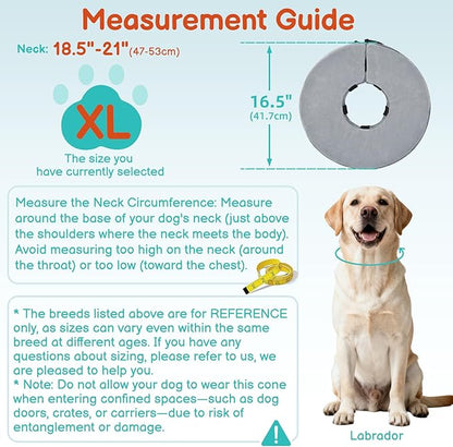 Sponge Dog Cone After Surgery, No Inflation Required Dog Donut Collar to Stop Licking, Inflatable Cone Alternatives for Large Pets, Soft Recovery Collar with Protective Shield (Grey, XL)