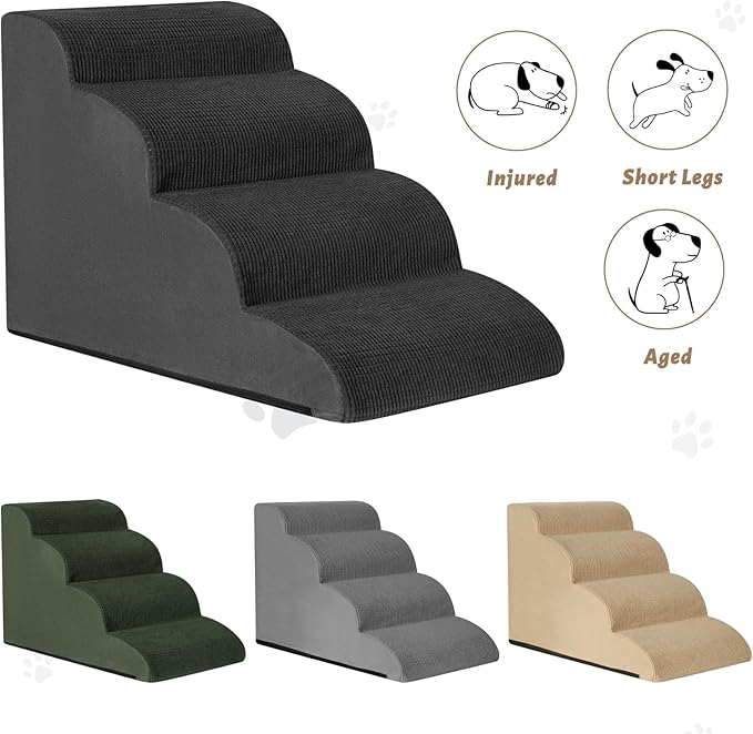 Aodisman Dog Steps for Bed, 4-Step Dog Stairs Ramp for Small Dogs and Cats, Indoor Non-Slip Pet Stairs Suitable for Older, Short-Legged, and Puppy Dogs to Climb Onto High Beds and Couch, 17.4" H,Black
