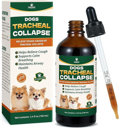 Dogs Tracheal Collapse Supplement, 4 FL OZ Trachea Cough Elixir, Dog Cough Relief for Dry Cough Goose Honk & Smooth Breathing, Natural Herbs Respiratory Support Drops - Bacon Flavor