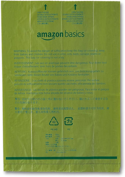 Amazon Basics Premium Leak Proof Dog Poop Bags with Dispenser and Leash Clip, Cucumber Scented, 13" x 9", 270 Count (18 Rolls of 15)