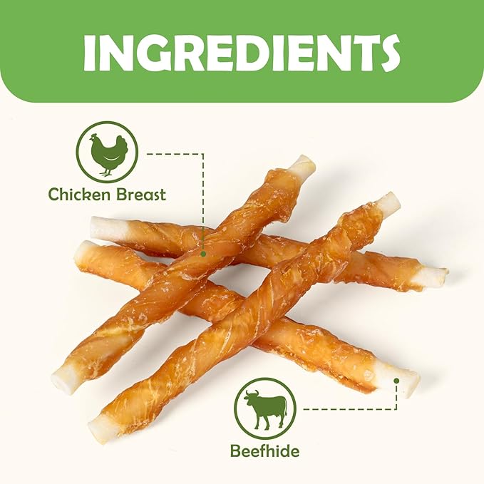 MON2SUN Dog Treats, Rawhide Twist Chicken Hide Sticks, Suitable for Puppy and Small Dogs, 5 Inch (Chicken, 14.11 oz) (Pack of 2)