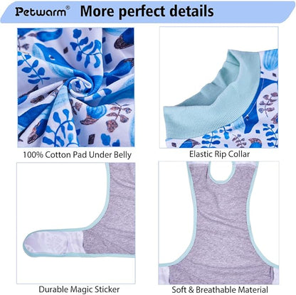 PetWarm Dog Surgery Suit, Cone of Shame Alternatives, Anti-Licking Surgical Recovery Pajamas for Dogs, Female Male Onesie for Dogs Spay Neuter, Dog Recovery Suit, Marine Animal Patterns, Blue, M