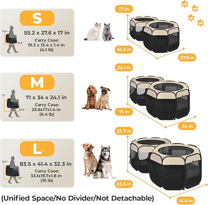 EighteenTek® 2-in-1 Pop Up Cat Playpen, Assembly-Free Dog Puppy Pet Playpen, Indoor Outdoor Cats Enclosed, Cat Tent House Crate Cage, Portable & Foldable Playpen for Kittens(No Divider, Unified Space)