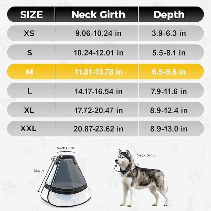 Upgraded Dog Cone Collar for Dogs After Surgery, Soft Transparent Pet Recovery Collar for Large Medium Small Dogs, Depth Adjustable Dog Cone Collar, Elizabethan Collar (M, Black)