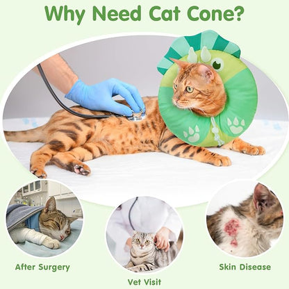 BEAUTYZOO Cat Cone Collar Soft, Cat Donut Recovery Collar After Surgery to Stop Licking, Kitten E Collars Neck Pillow Cone, Adjustable Elizabeth Pet Collars for Puppy Small Dogs, Green Triceratops S