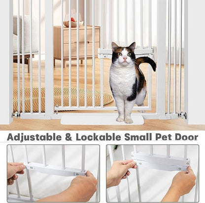 SHYUJAJIE 55 Inch Extra Tall Pet Gate with Small Cat Door, 29.55"-40.55" Adjustable Wide Dog Gate, Tall Cats Gates for Doorway, Stairs, House(White)