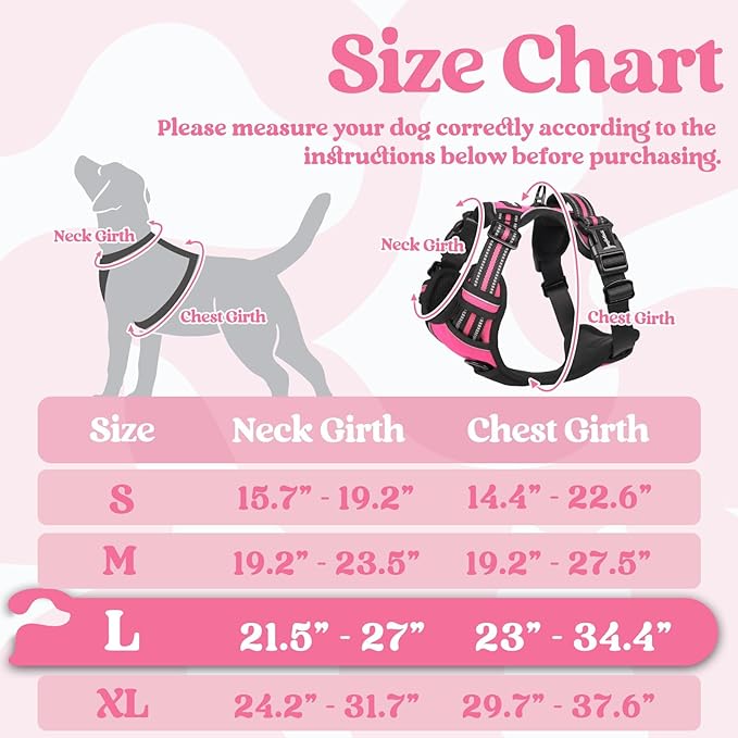 rabbitgoo Dog Harness for Large, No Pull Pet Harness with 3 Buckles, Adjustable Soft Padded Vest with Control Handle, Walking Reflective Pet Vest for Large Dogs, Rose Pink, L
