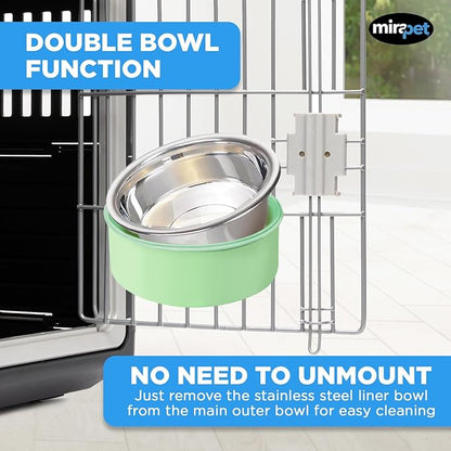 Mirapet's Dog Water Bowl & Cat Food Bowl Set of 2 - Multipurpose Pet Bowl Set - Premium Quality Cat Water Bowl Made for The Perfect Feeding Experience - No-Spill Dog Bowl for Crate (Large, Green)