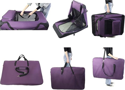 EliteField 3-Door Folding Soft Dog Crate with Carrying Bag and Fleece Bed (2 Year Warranty), Indoor & Outdoor Pet Home (30" L x 21" W x 24" H, Purple)