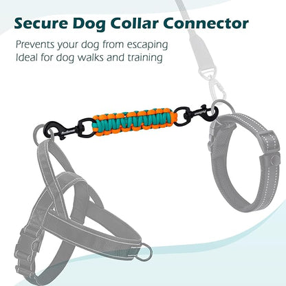 PetBonus Dog Collar Safety Clip, Handmade Backup Safety Strap for Dog Harness, Prong, Pinch Collar, Double Ended Clasp Leash Connector (Turquoise, Orange)