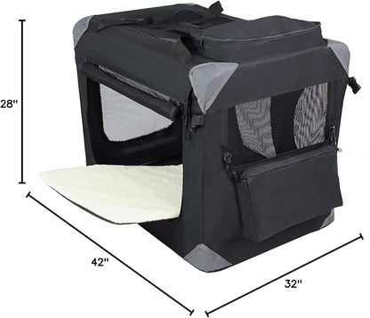 EliteField 3-Door Folding Soft Dog Crate with Carrying Bag and Fleece Bed (2 Year Warranty), Indoor & Outdoor Pet Home (42" L x 28" W x 32" H, Black)