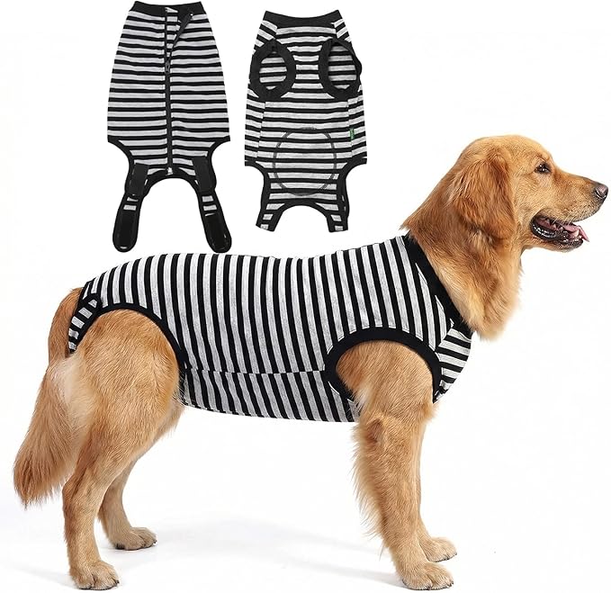 Dog Surgery Recovery Suit Dogs Neuter Spay Female Male Protective Clothes,Black Striped XL