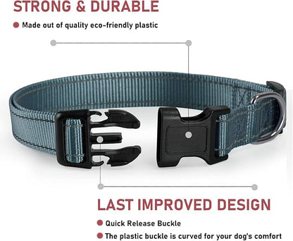 Reflective Dog Collar with Buckle Adjustable Safety Nylon Collars for Small Medium Large Dogs, Grey S