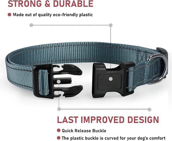 Reflective Dog Collar with Buckle Adjustable Safety Nylon Collars for Small Medium Large Dogs, Grey XS