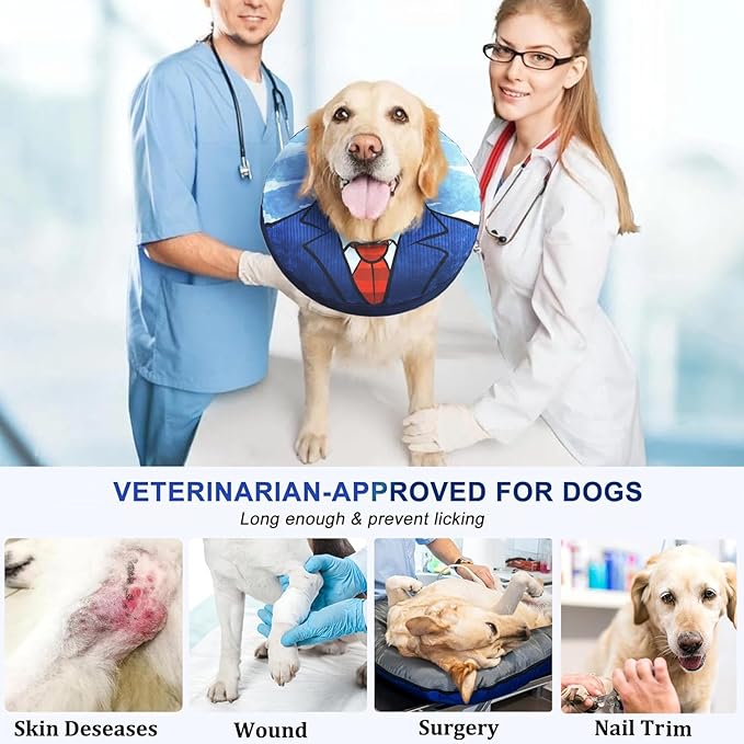 Inflatable Dog Cone Collar for Large Medium Small Dogs to Stop Licking, Soft Dog Cone Alternative Donut Collar After Surgery (Blue, L)