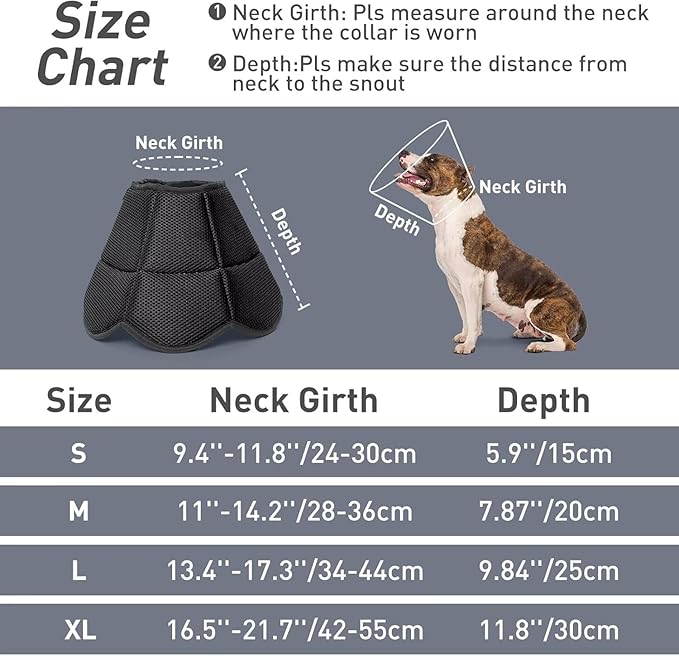 Soft Dog Cone for Medium Size Dogs,Breathble Adjustable Dogs Recovery Collar After Surgery,Protective Elizabethan Cones,E Collar Alternative to Stop Licking,Comfortable Dog Cones,Black,M