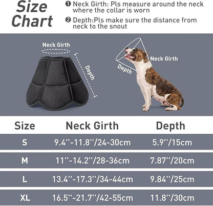 Soft Dog Cone for Large Dogs,Breathble Adjustable Dogs Recovery Collar After Surgery,Protective Elizabethan Cones,E Collar Alternative to Stop Licking,Comfortable Dog Cones,Black,S