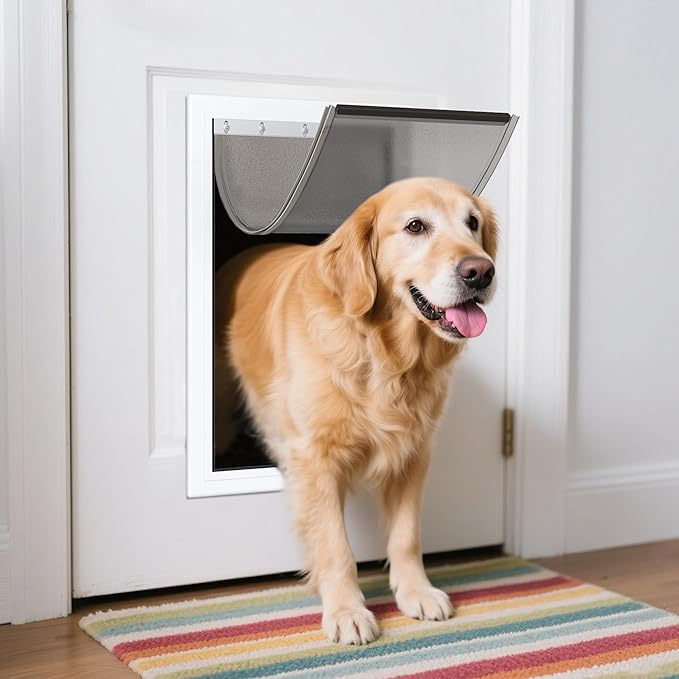 2 Pack Large Dog Door Replacement Flaps with Metal Bracket, Screws and Washers, Compatible with Petsafe Freedom Doggie Doors, PAC11-11039 10 1/8" X 16 7/8" -with Screws(Smoky Translucent)