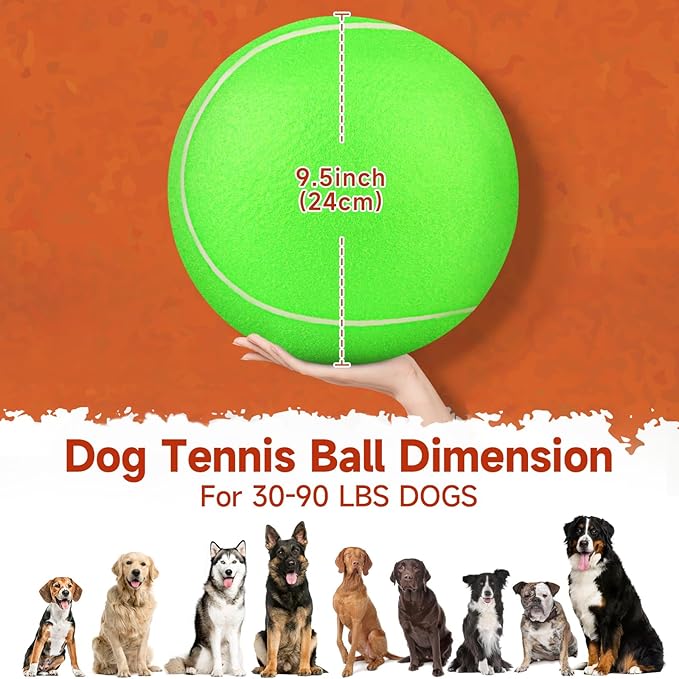 QDAN Giant Large Tennis Ball for Dogs: 9.5" Big Balls for Dogs for Outdoor Play, Big Tennis Ball Dog Toy for Small Medium Large Dog, Green