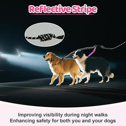 Double Dog Leash - 360°Swivel Tangle Free Splitter Attachment, 2 Dogs Multi-Functional Leashes, Dual Rope for Outdoor Walk Train Small Medium Large Two Pet, Fuchsia