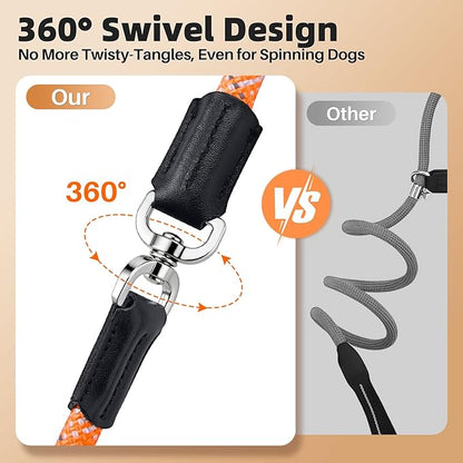 SlowTon Slip Lead for Dogs - Hands Free No Tangle Adjustable 4-6 FT 1/2” Rope, Heavy Duty Nylon Leash for Large Medium Dogs that Pull, No Pull Training Slip Leashes, 20-120lb, Orange