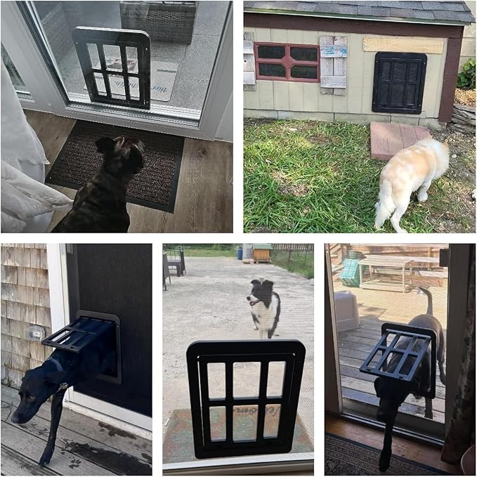 Dog Screen Door for Sliding Screen Lockable Pet Flap with Magnets Suitable for Dog-Black