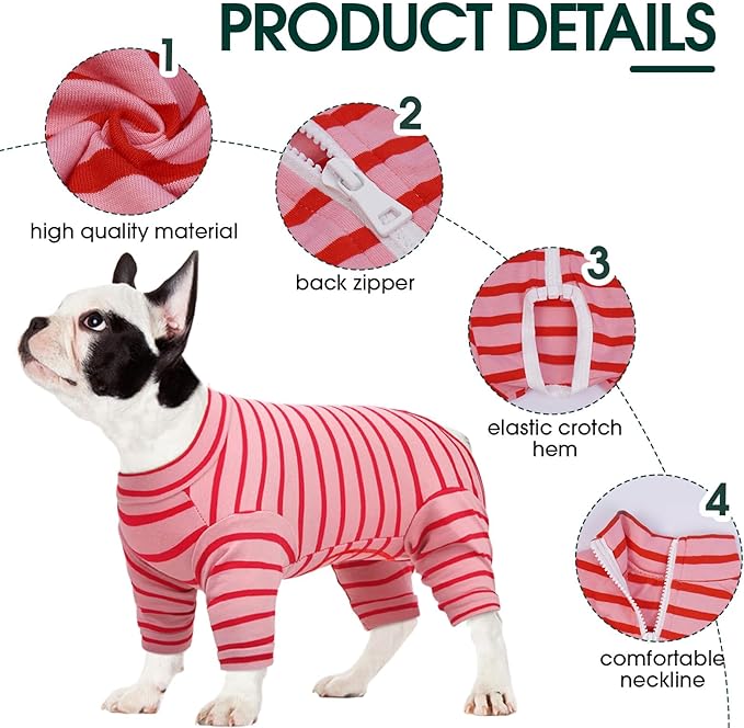 Kuoser Recovery Suit for Large Dogs After Surgery, Long Sleeve Dog Surgery Recovery Suit, Dog Onesie for Abdominal Wounds Skin Disease, Red XL
