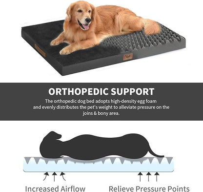 Orthopedic Dog Bed for Extra Large Dogs, XL Comfort Pet Mat for Large Sized Dog 44x32 Inch, Egg Crate Foam with Removable Washable Oxford Cover, Black