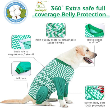 LovinPet Dog Recovery Suit for Large Medium Dogs - Wound Protective Surgical E-Collar Alternative Recovery Bodysuit for Abdominal Wounds After Surgery Dog Onesies Cut-Out Design of Abdomen,3XL