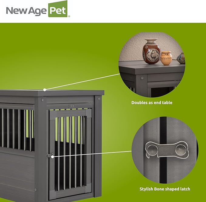 New Age Pet ECOFLEX InnPlace Dog Crate & End Table, Indoor Furniture Style Pet Kennel for Small, Medium, Large & XL Dogs, Durable Composite, Grey, Medium