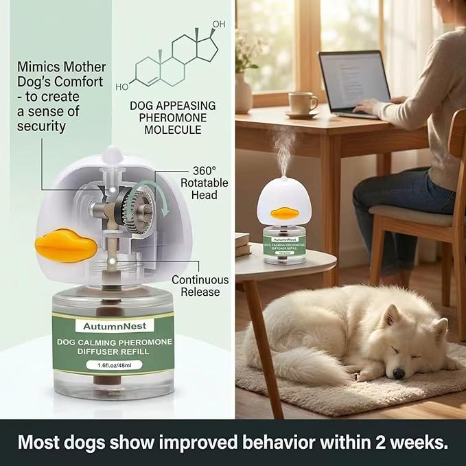 8-in-1 Calming Diffuser for Dog – Pheromone-Based Dog Anxiety Relief, 2 Plug-Ins & 6 Refills for 180-Day Stress Support – Helps Promote Calm Behavior, Safe & Non-Toxic, Anxiety Relief for Dogs