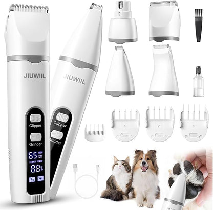 Dog Clippers for Grooming, 4 in 1 Dog Grooming Kit Hair Clipper with LCD Display, Dog Trimmer for Grooming, Dog Hair Trimmer for Paw Nail Grinder,Shaver Grooming Supplies for Pet Cats Dogs