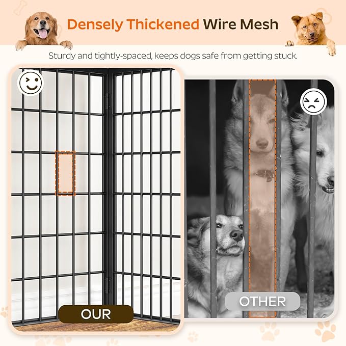 YATINEY Foldable Dog Crate Furniture, Dog Crate with DIY Frame, Heavy Duty Dog Kennel Indoor with Hooks, Wooden Dog Cage End Table, for Small/Medium Dogs, Rustic Brown and Black DC95BR