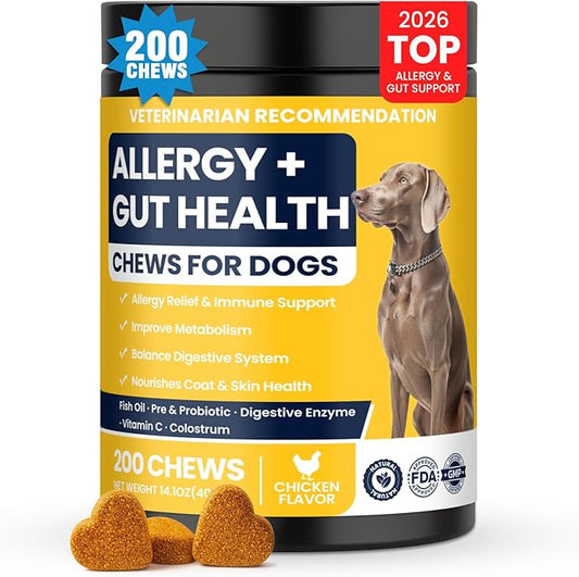 Dog Allergy Chews Probiotics for Dogs Yeast, Itchy Skin and Itchy Ears Itch Relief Immune Pre Probiotic Chews for Pet Digestive Gut Health Anti Itch Supplement for Itching and Licking Dogs Allergies