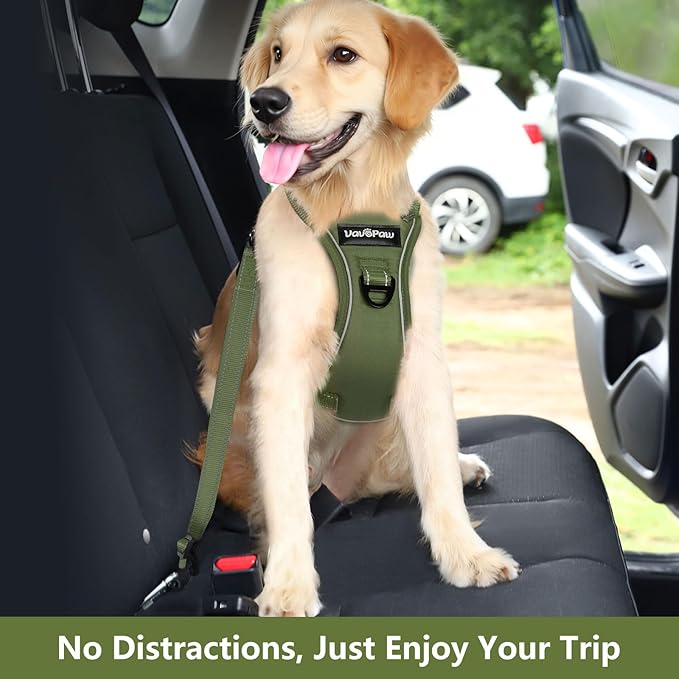 VavoPaw Dog Seat Belt Harness for Car, Dog Car Harness Adjustable Mesh Breathable & Dogs Seatbelt Safety Tether with Elastic Bungee for Small Medium Large Pets(Army Green, M)