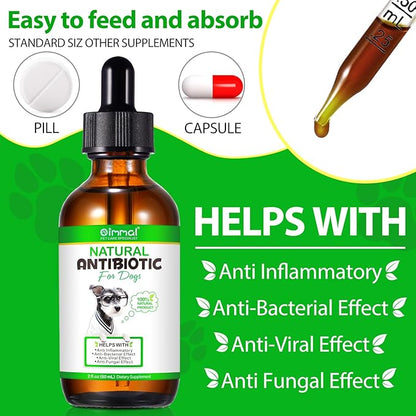 Antibiotic for Dogs, Natural Dog Antibiotic Supplement for Urinary Tract Support, Digestion & Skin Health with Herbal Blend, Dog Supplies for Overall Dogs Health, Bacon Flavored Liquid - 60ml / 2.02oz